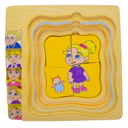 Puzzle etapele vietii de jucarie, din lemn, maro/albastru, cu femeie Puzzle etapele vietii de jucarie, din lemn, maro/albastru, cu femeie