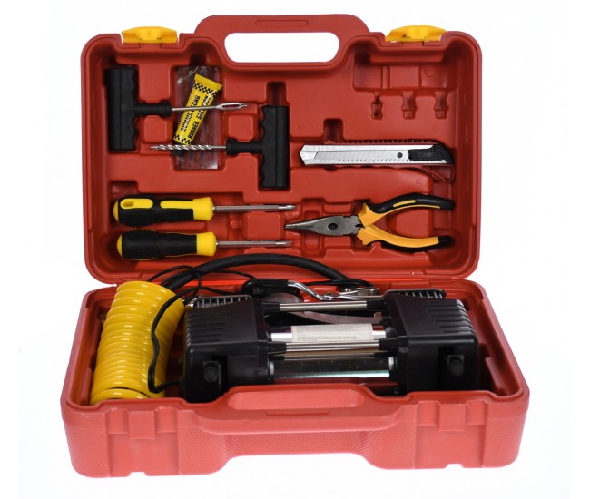 Set compresor auto cu doi cilindri, 12V (bricheta) - Camion, SUV 70/min, ZEBRA 68192