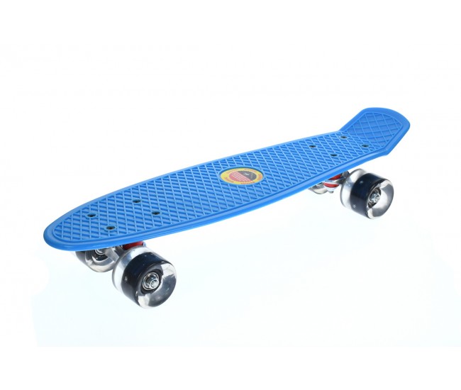 Penny board copii, cu roti din silicon si lumina LED, 55 cm,  Albastru, 2311A