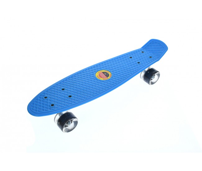 Penny board copii, cu roti din silicon si lumina LED, 55 cm,  Albastru, 2311A