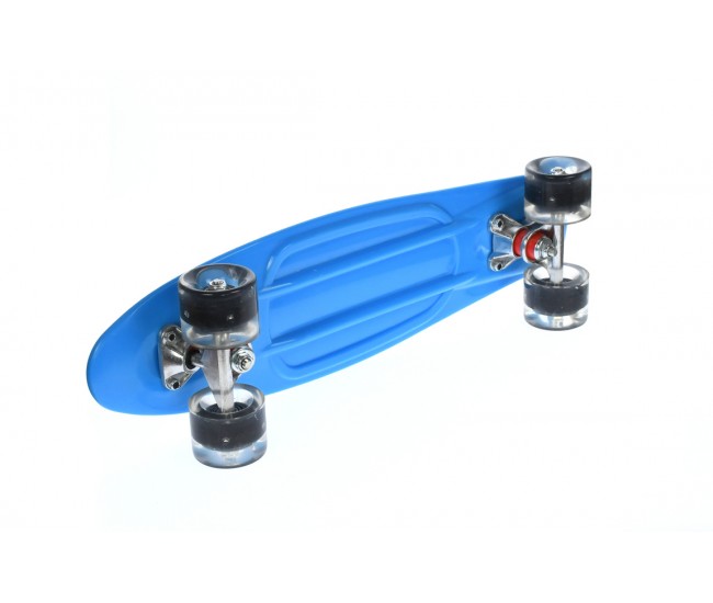 Penny board copii, cu roti din silicon si lumina LED, 55 cm,  Albastru, 2311A