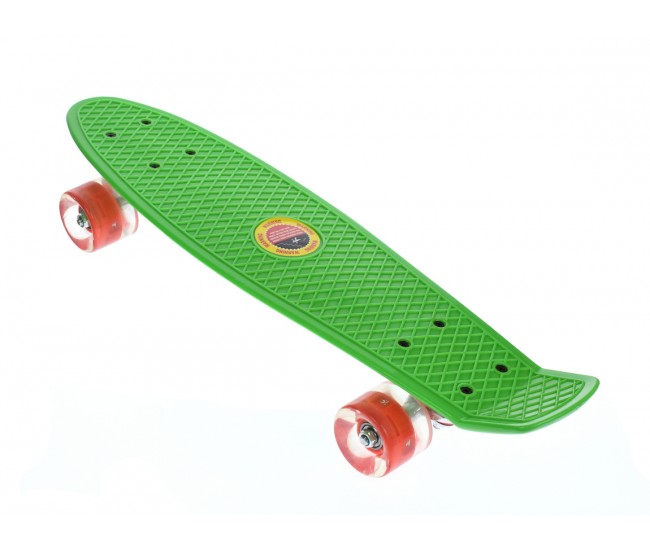 Penny board copii, cu roti din silicon si lumina LED, 55 cm,  Verde, 2311V