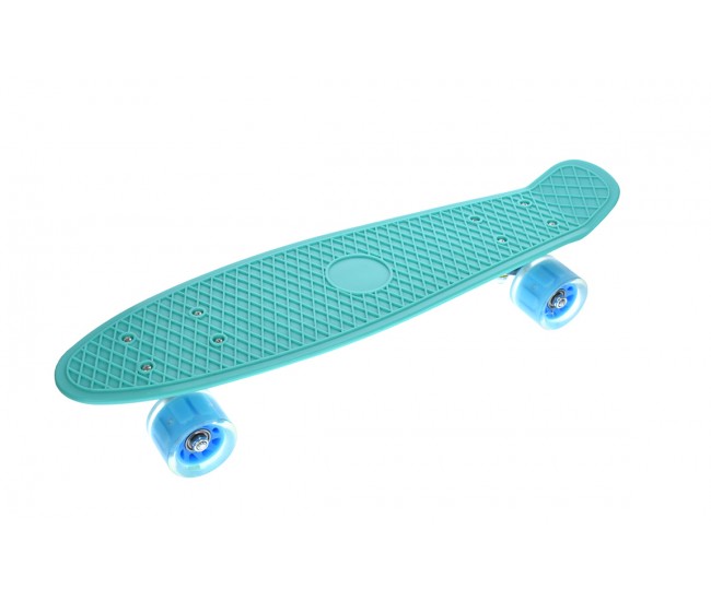 Penny board copii, cu roti din silicon si lumina LED, 55 cm,  Turcoaz, 2311T