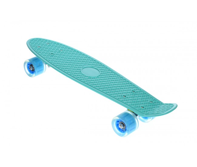 Penny board copii, cu roti din silicon si lumina LED, 55 cm,  Turcoaz, 2311T