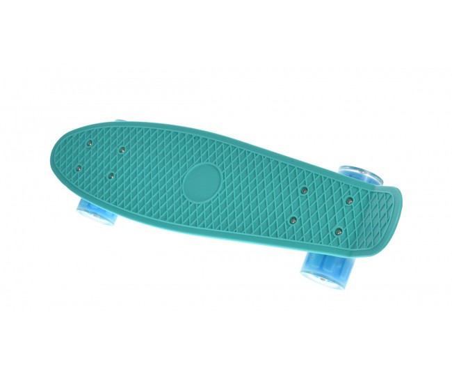 Penny board copii, cu roti din silicon si lumina LED, 55 cm,  Turcoaz, 2311T