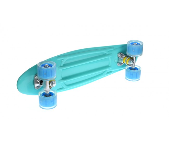 Penny board copii, cu roti din silicon si lumina LED, 55 cm,  Turcoaz, 2311T