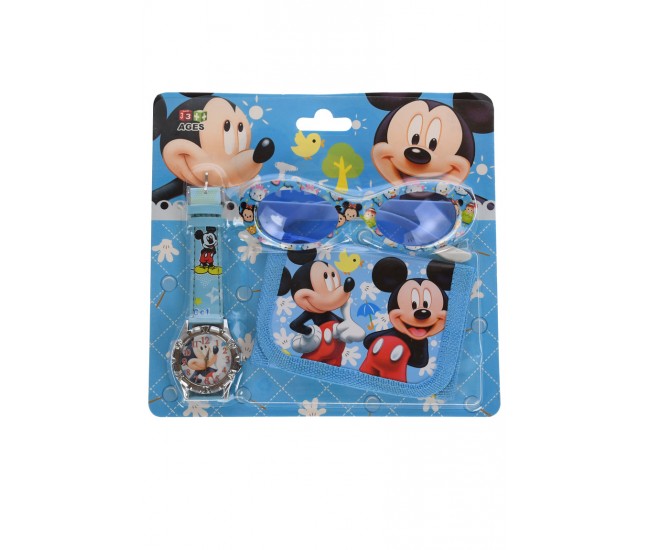 Set Ceas pentru copii cu portofel si ochelari de soare, Mickey Mouse - COCO2630