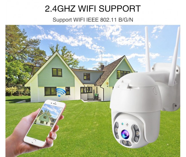 Camera de supraveghere profesionala cu WIFI, 3MP, 1080p, de exterior, Full HD, Rotire din aplicatie, rezistenta la apa, comunicare audio bidirectionala, senzor miscare, activare lumina, Alb