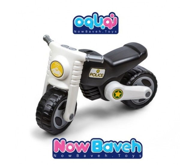 Motocicleta fara pedale pentru baieti, Scooter POLITIE, roti late, sezut, jucarie alb/negru, MOTO120