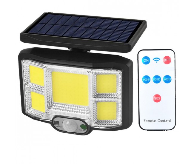 Lampa solara cu senzor de miscare si telecomanda, 168 Led COB, rezistenta la apa