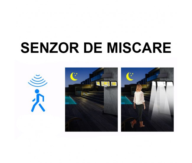 Lampa solara cu senzor de miscare si telecomanda, 90 Led COB, rezistenta la apa