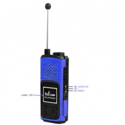 Radio portabil cu lanterna, cu baterie si incarcare solara, albastru, CL-601A
