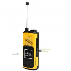 Radio portabil cu lanterna, cu baterie si incarcare solara, galben, CL-601G