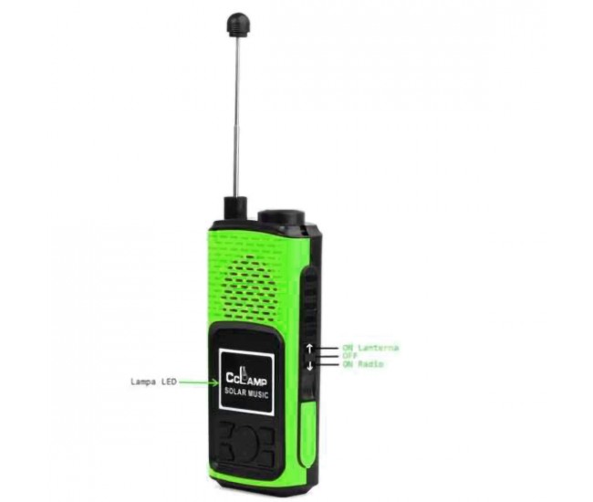 Radio portabil cu lanterna, cu baterie si incarcare solara, galben - CL601G