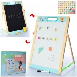 Tabla magnetica din lemn de jucarie 2 in 1, cu fata dubla pentru marker si creta - 3315423 Tabla magnetica din lemn de jucarie 2 in 1, cu fata dubla pentru marker si creta - 3315423