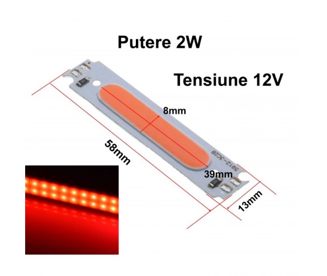 LED COB, 58X13MM / 2W ROSU