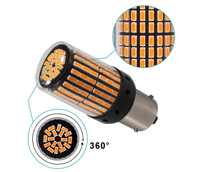 Set 2 becuri led semnalizare p21w super canbus. non polar, lumina portocalie fara hyper-flash