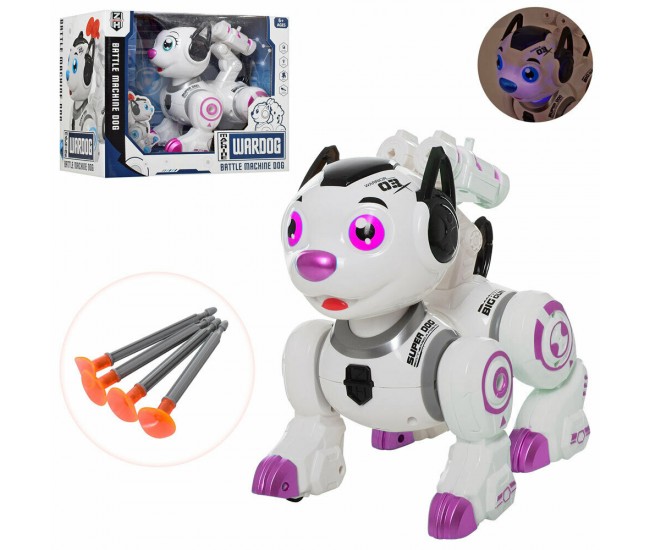 Caine robot de jucarie cu sunete, luminite si lansator de sageti cu ventuze - 0831ROZ Caine robot de jucarie cu sunete, luminite si lansator de sageti cu ventuze - 0831ROZ