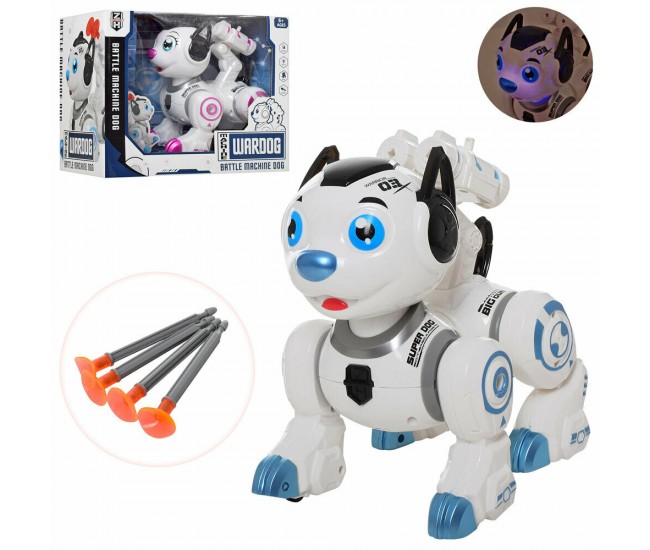 Caine robot de jucarie cu sunete, luminite si lansator de sageti cu ventuze, albastru - 0831 Caine robot de jucarie cu sunete, luminite si lansator de sageti cu ventuze, albastru - 0831
