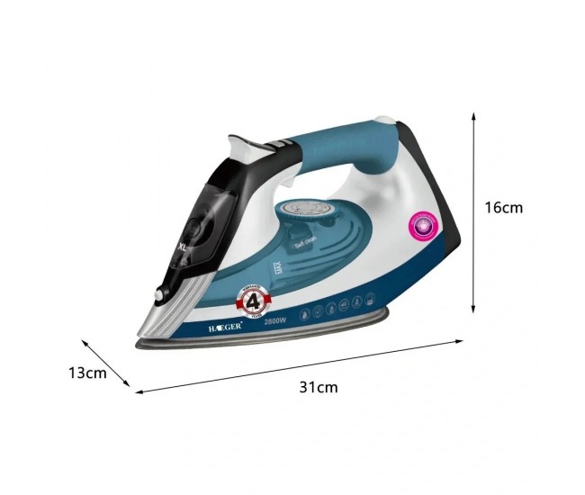 Fier de calcat, 2800 W, talpa ceramica, rezervor 450ml, 75 g/min, jet de abur 260g, Haeger - HG1238 Fier de calcat, 2800 W, talpa ceramica, rezervor 450ml, 75 g/min, jet de abur 260g, Haeger - HG1238