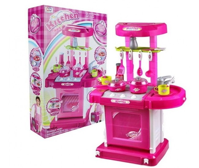 Bucatarie de jucarie cu sunete si lumini, tip gentuta, cu accesorii, 00858 Bucatarie de jucarie cu sunete si lumini, tip gentuta, cu accesorii, 00858