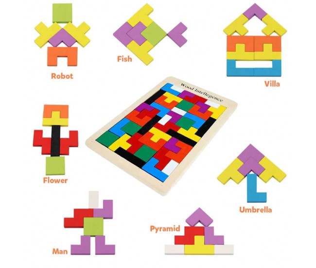 Puzzle de jucarie din lemn, tetris, potrivire dimensiuni - 22200023
