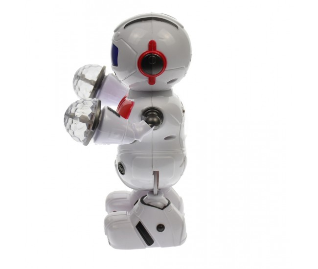 Robot de jucarie cu luminite si sunete, merge si danseaza, alb - 58646