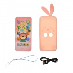 Telefon de jucarie interactiv cu butoane touchscreen, reincarcabil, roz Telefon de jucarie interactiv cu butoane touchscreen, reincarcabil, roz
