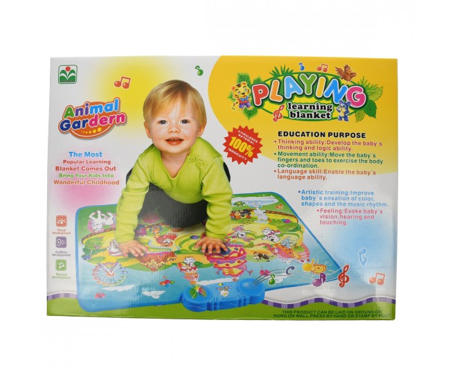 Paturica si covor muzical bebe, cu sunete de animale si luminite, 70x50 cm - 0912