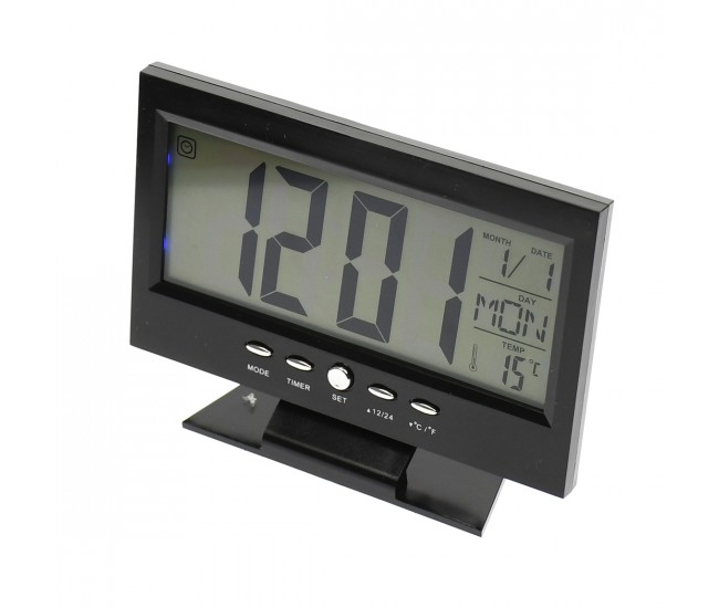 Ceas de birou LED negru cu afisare zi, luna , saptamana, temperatura - DS8082