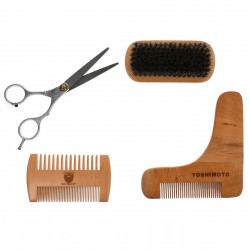Set profesional ingrijire barba si mustata YOSHIMOTO Nature Power, cu perie, foarfeca, pieptan - RST054