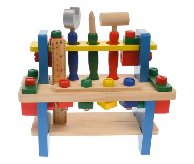 Banc de scule de jucarie pentru copii, din lemn, 16 accesorii - 11150435