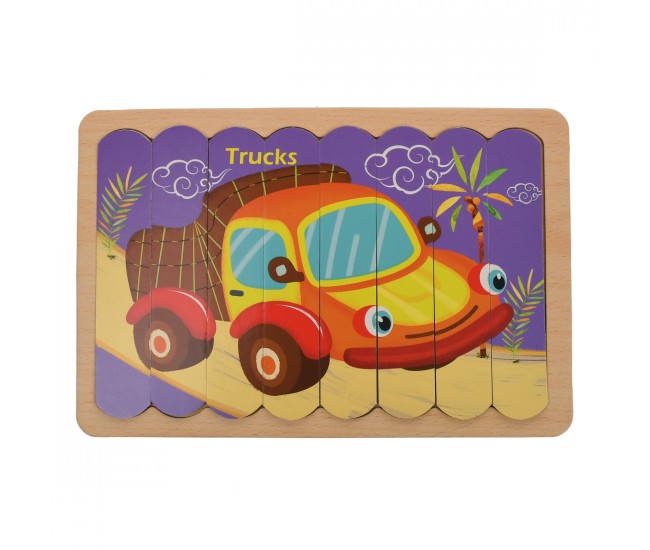 Set puzzle de jucarie, cu suport din lemn, 8 poze - 3331234