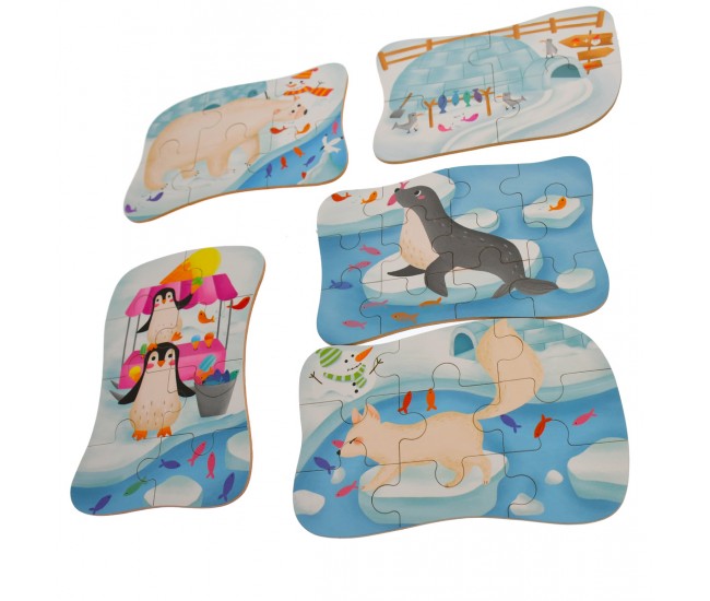 Set puzzle de jucarie, 5 animale polare, din carton - 3315115AP