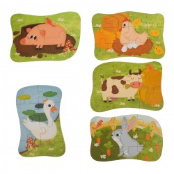 Set puzzle de jucarie, 5 animale domestice, din carton - 3315115AD Set puzzle de jucarie, 5 animale domestice, din carton - 3315115AD