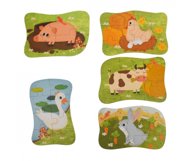 Set puzzle de jucarie, 5 animale salbatice, din carton - 3315115AS
