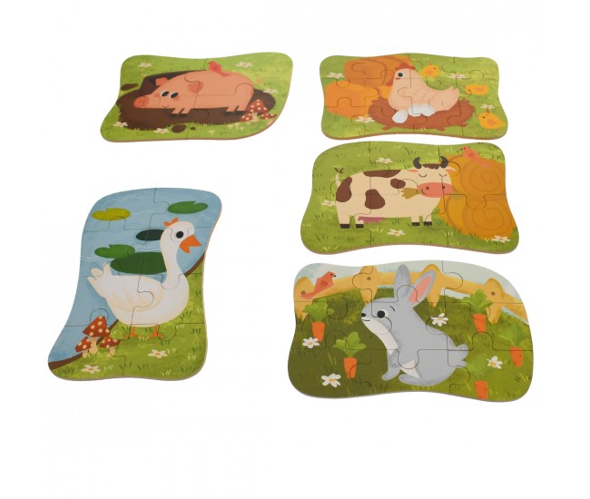 Set puzzle de jucarie, 5 animale salbatice, din carton - 3315115AS