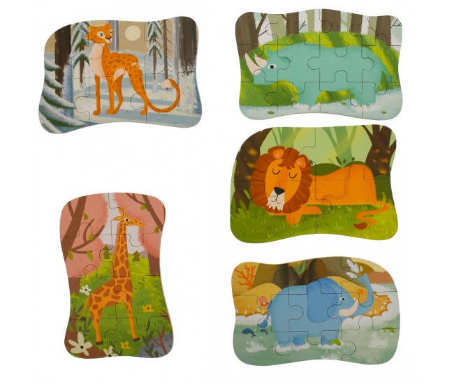 Set puzzle de jucarie, 5 animale africane, din carton - 3315115AA Set puzzle de jucarie, 5 animale africane, din carton - 3315115AA