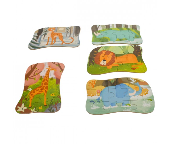 Set puzzle de jucarie, 5 animale africane, din carton - 3315115AA Set puzzle de jucarie, 5 animale africane, din carton - 3315115AA