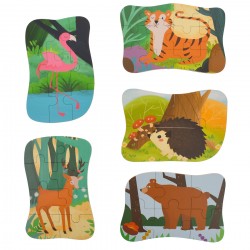 Set puzzle de jucarie, 5 animale salbatice, din carton - 3315115F Set puzzle de jucarie, 5 animale salbatice, din carton - 3315115F