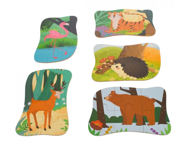 Set puzzle de jucarie, 5 animale salbatice, din carton - 3315115F