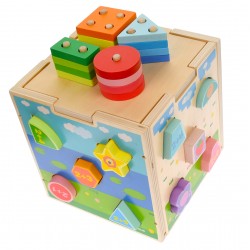 Cub din lemn, cu forme, numere si desene - 3315103 Cub din lemn, cu forme, numere si desene - 3315103