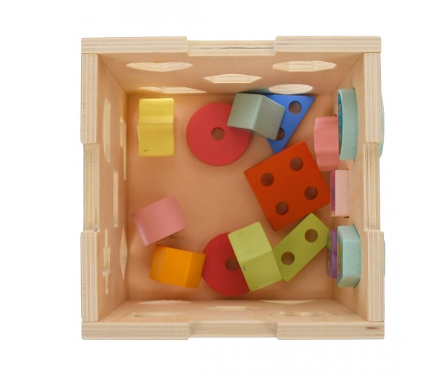 Cub din lemn, cu forme, numere si desene - 3315103