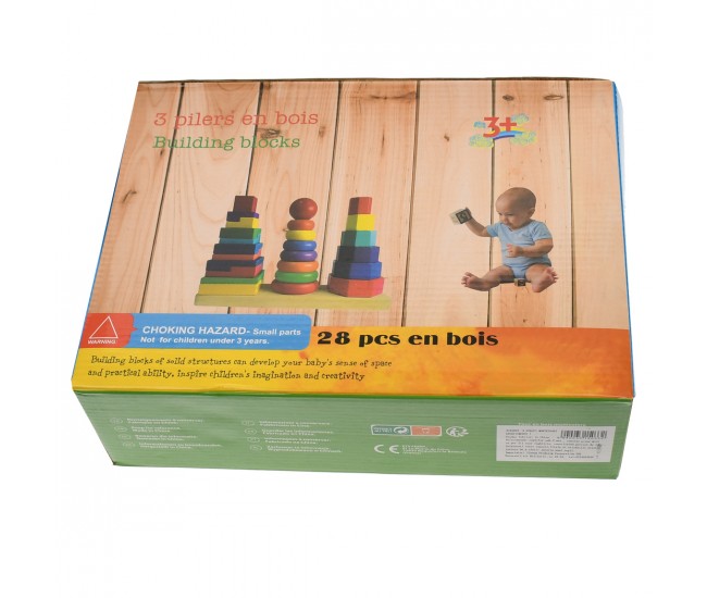 Set de construit, forme geometrice de jucarie, din lemn, 28 piese - 3315033 Set de construit, forme geometrice de jucarie, din lemn, 28 piese - 3315033