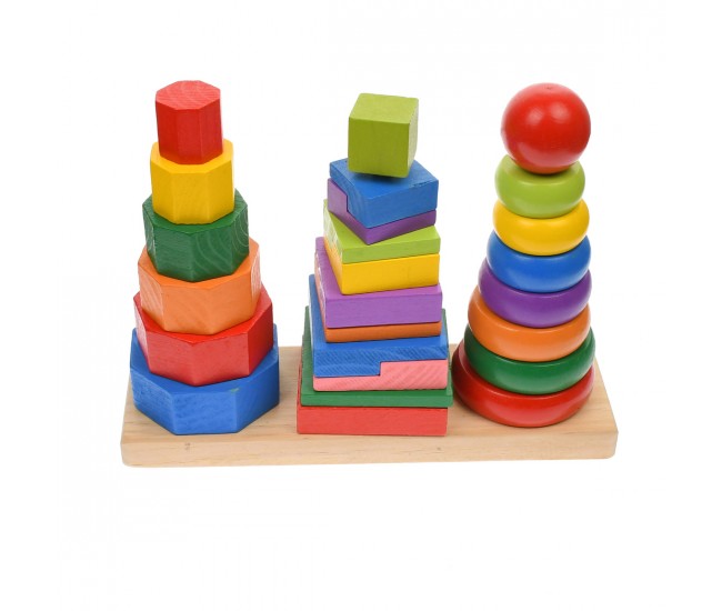 Set de construit, forme geometrice de jucarie, din lemn, 28 piese - 3315033 Set de construit, forme geometrice de jucarie, din lemn, 28 piese - 3315033