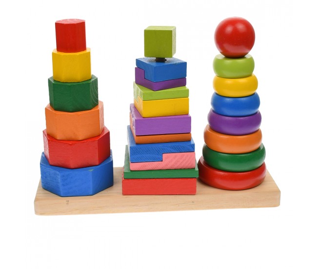 Set de construit, forme geometrice de jucarie, din lemn, 28 piese - 3315033 Set de construit, forme geometrice de jucarie, din lemn, 28 piese - 3315033