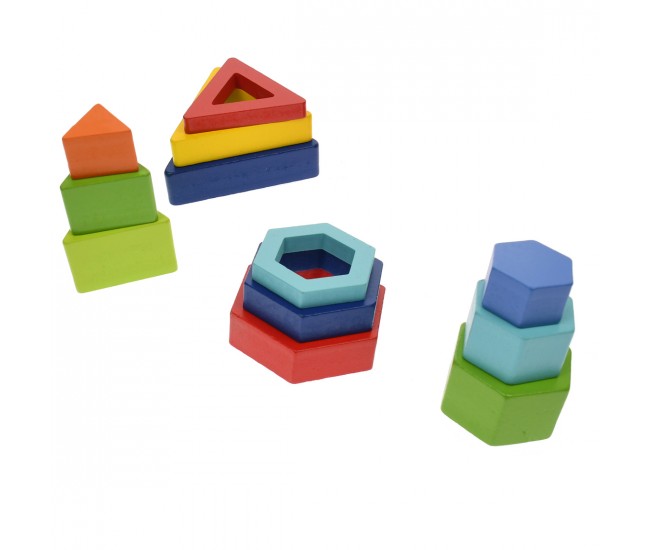 Set de construit, forme geometrice de jucarie, din lemn, 7 piese - 3315035