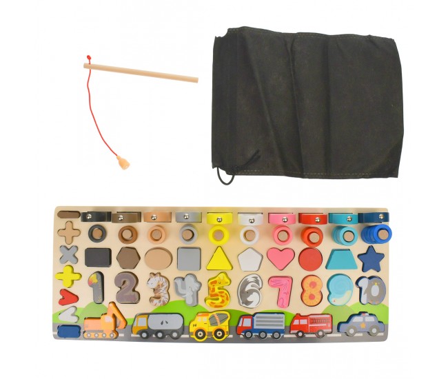 Tablita din lemn, cu numere, operatori de calcul, pesti magnetici cu undita - 22266650 Tablita din lemn, cu numere, operatori de calcul, pesti magnetici cu undita - 22266650