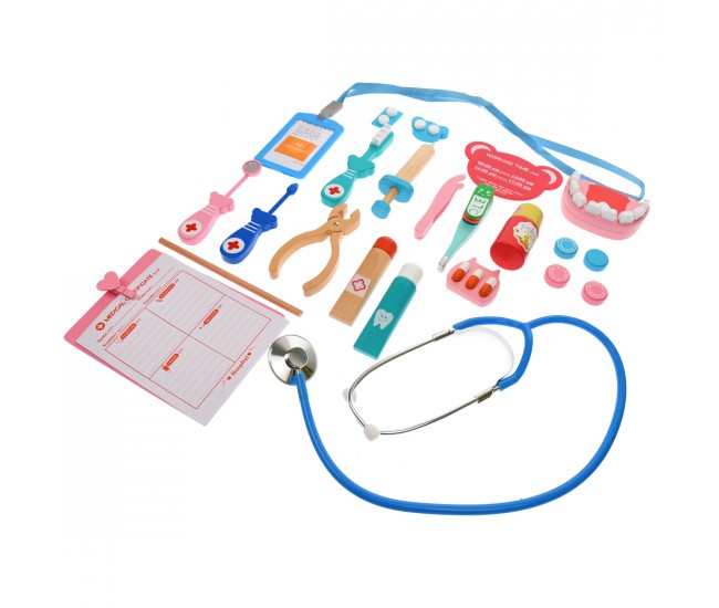 Set trusa medicala de jucarie din lemn, cu 23 de accesorii - 3331217