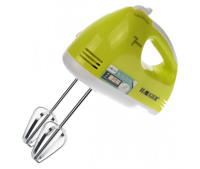 Mixer de mana Haeger 260W, 7 viteze, Accesorii: 2 spirale, 2 teluri - HG6633 Mixer de mana Haeger 260W, 7 viteze, Accesorii: 2 spirale, 2 teluri - HG6633